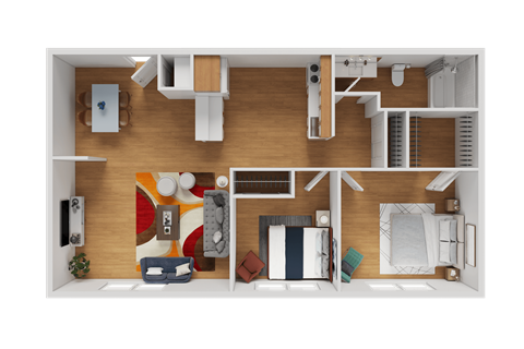 Floor plan for 2 beds, 1 bath, 900 sqft